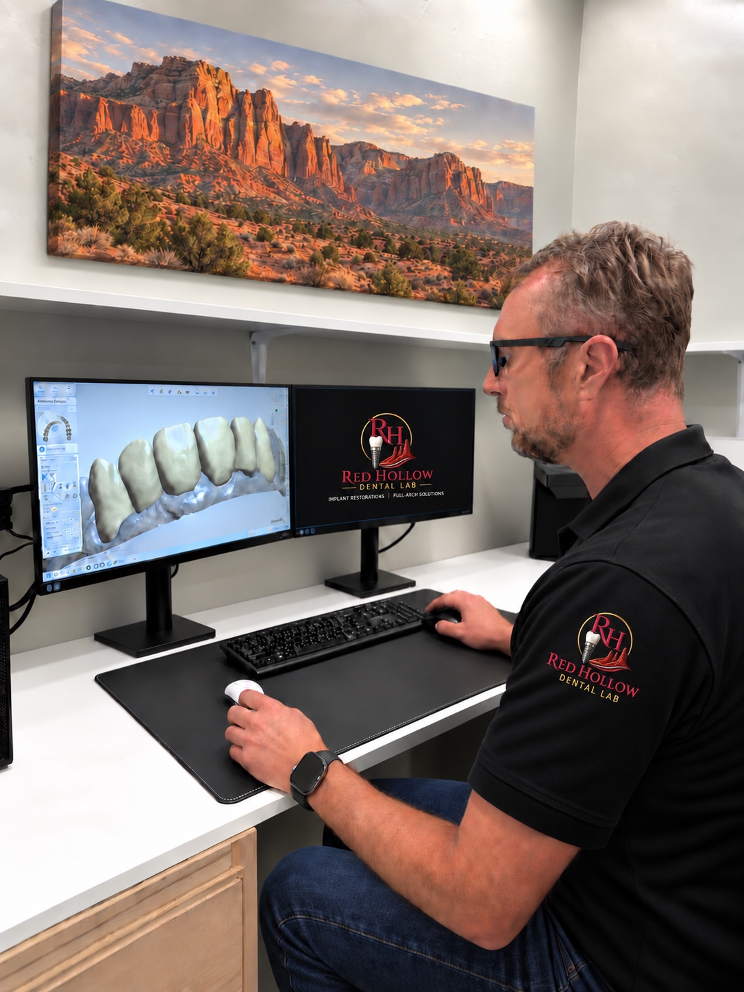 Jeff Peterson designing a dental restoration at Red Hollow Dental Lab